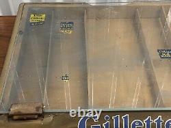 Vintage 1950s Gillette Razor Blade Wood Glass Counter Top Display Case