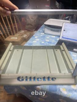 Vintage 1950s Gillette Razor Blade Wood Glass Counter Top Display Case