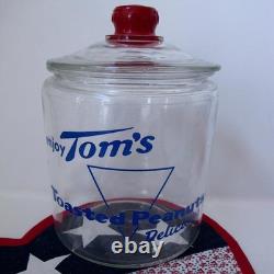 Vintage 1950s TOM'S Toasted Peanuts Glass Jar Store Display 10.5 Red Knob EXC