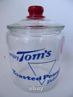 Vintage 1950s TOM'S Toasted Peanuts Glass Jar Store Display 10.5 Red Knob EXC