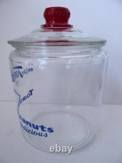 Vintage 1950s TOM'S Toasted Peanuts Glass Jar Store Display 10.5 Red Knob EXC