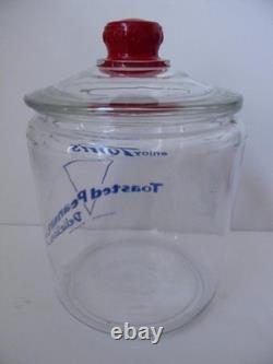 Vintage 1950s TOM'S Toasted Peanuts Glass Jar Store Display 10.5 Red Knob EXC