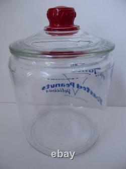 Vintage 1950s TOM'S Toasted Peanuts Glass Jar Store Display 10.5 Red Knob EXC