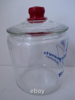 Vintage 1950s TOM'S Toasted Peanuts Glass Jar Store Display 10.5 Red Knob EXC
