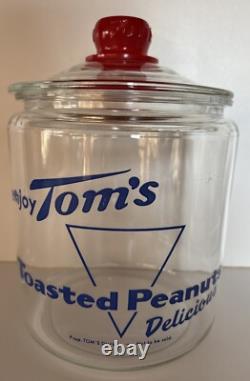 Vintage 1950s TOM'S Toasted Peanuts Glass Jar Store Display Large 10.5 #2 Vintage 1950s TOM'S Toasted Peanuts Glass Jar Store Display Large 10.5 #2