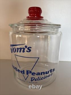 Vintage 1950s TOM'S Toasted Peanuts Glass Jar Store Display Large 10.5 #2 Vintage 1950s TOM'S Toasted Peanuts Glass Jar Store Display Large 10.5 #2