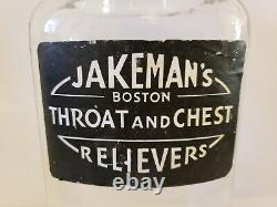 Vintage 1960 JAKEMANS BOSTON'THROAT & CHEST RELIEVERS' Glass Apothecary Jar 12