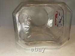 Vintage 8 Sided Lance Cracker Glass Jar withRed Metal Lid Arrows Logo