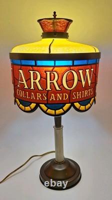 Vintage ARROW COLLARS AND SHIRTS Faux Stained Glass Adjustable Advertising Lamp