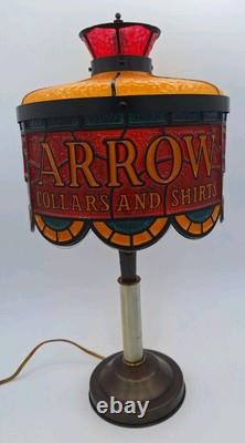 Vintage ARROW COLLARS AND SHIRTS Faux Stained Glass Adjustable Advertising Lamp