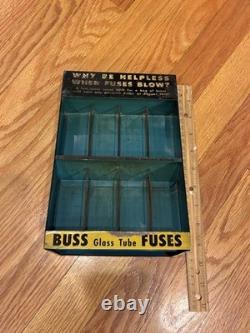 Vintage Advertising Display Case BUSS GLASS TUBE FUSES WHY BE HELPLESS WHEN