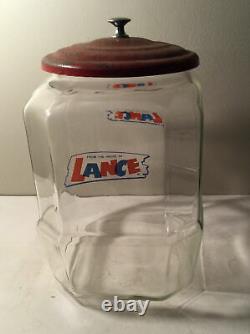Vintage Advertising Lance Glass Cookie/Cracker Jar Store Display 13 Plus Lid