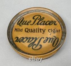 Vintage Antique Advertising Glass Calling Card Change Tray Que Placer Cigar
