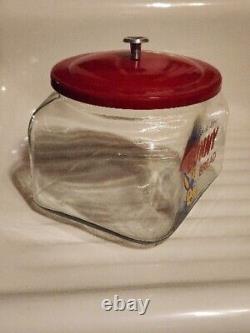 Vintage Antique General Store Glass BUNNY BREAD Advertising Jar Metal Lid Cookie