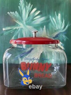 Vintage Antique General Store Jar Glass Bunny Bread Advertising Jar 8 x 8