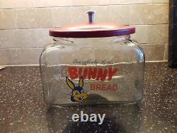 Vintage Antique General Store Jar Glass Bunny Bread Advertising Jar 8 x 8