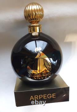 Vintage Arpege Lanvin Store Display Black Glass Perfume Bottle w Stopper & Stand