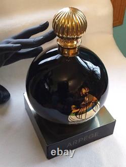 Vintage Arpege Lanvin Store Display Black Glass Perfume Bottle w Stopper & Stand