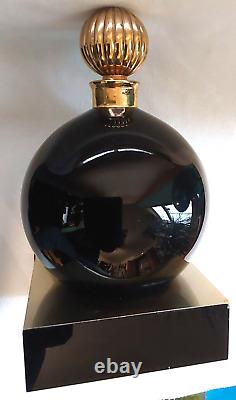 Vintage Arpege Lanvin Store Display Black Glass Perfume Bottle w Stopper & Stand