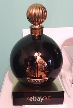 Vintage Arpege Lanvin Store Display Black Glass Perfume Bottle w Stopper & Stand