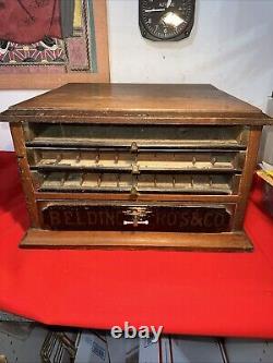 Vintage Belding's Silk Wood Glass Front Drawers Display Sewing