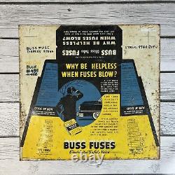 Vintage Buss Glass Fuses Metal Sign Counter Display Never Bent as Intended