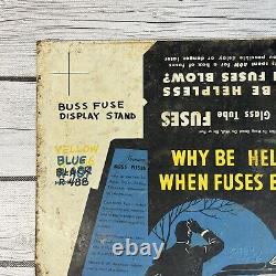 Vintage Buss Glass Fuses Metal Sign Counter Display Never Bent as Intended