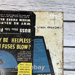 Vintage Buss Glass Fuses Metal Sign Counter Display Never Bent as Intended