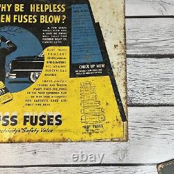 Vintage Buss Glass Fuses Metal Sign Counter Display Never Bent as Intended