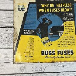 Vintage Buss Glass Fuses Metal Sign Counter Display Never Bent as Intended