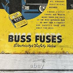 Vintage Buss Glass Fuses Metal Sign Counter Display Never Bent as Intended