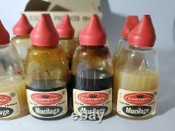Vintage Carter's. 19 cent Mucilage Glue Jar 12 Glass Bottles Full Display RARE