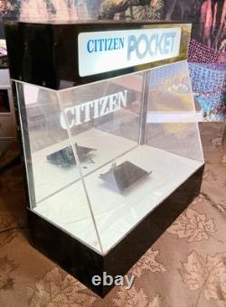 Vintage Citizen Pocket Watch Light Up Mirrored Display Case Works Plexiglass