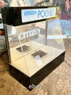 Vintage Citizen Pocket Watch Light Up Mirrored Display Case Works Plexiglass