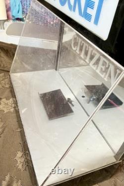 Vintage Citizen Pocket Watch Light Up Mirrored Display Case Works Plexiglass