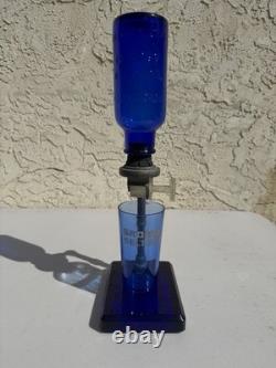 Vintage Cobalt Blue BROMO SELTZER Countertop Dispenser with Base, Cup & Bottle