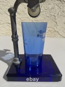 Vintage Cobalt Blue BROMO SELTZER Countertop Dispenser with Base, Cup & Bottle