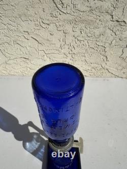 Vintage Cobalt Blue BROMO SELTZER Countertop Dispenser with Base, Cup & Bottle