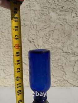 Vintage Cobalt Blue BROMO SELTZER Countertop Dispenser with Base, Cup & Bottle