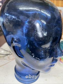 Vintage Cobalt Blue Glass Head Mannequin Wig Hat Display Prop Halloween