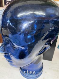Vintage Cobalt Blue Glass Head Mannequin Wig Hat Display Prop Halloween