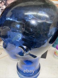 Vintage Cobalt Blue Glass Head Mannequin Wig Hat Display Prop Halloween