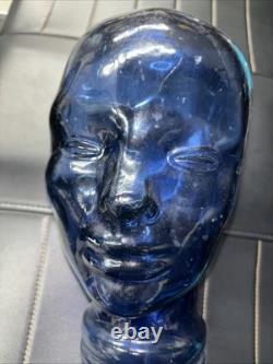 Vintage Cobalt Blue Glass Head Mannequin Wig Hat Display Prop Halloween