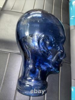 Vintage Cobalt Blue Glass Head Mannequin Wig Hat Display Prop Halloween