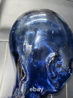 Vintage Cobalt Blue Glass Head Mannequin Wig Hat Display Prop Halloween