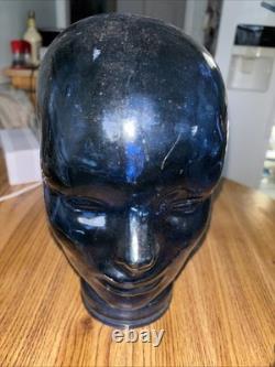 Vintage Cobalt Blue Glass Head Mannequin Wig Hat Display Prop Halloween