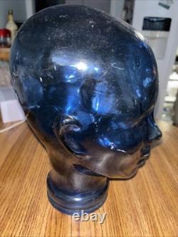 Vintage Cobalt Blue Glass Head Mannequin Wig Hat Display Prop Halloween