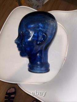 Vintage Cobalt Blue Glass Head Mannequin Wig Hat Display Prop Halloween