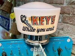 Vintage Cole Key Cutting Machine Counter Display with Glass Globe & Keys WORKS