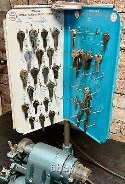 Vintage Cole Key Cutting Machine Counter Display with Glass Globe & Keys WORKS